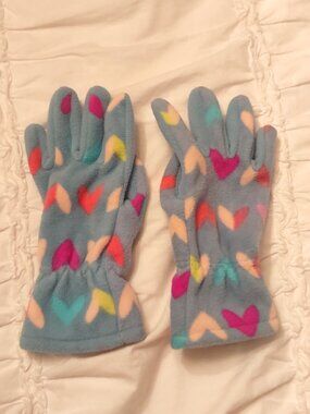 Light Blue Gloves w/ Colorful Heart Pattern